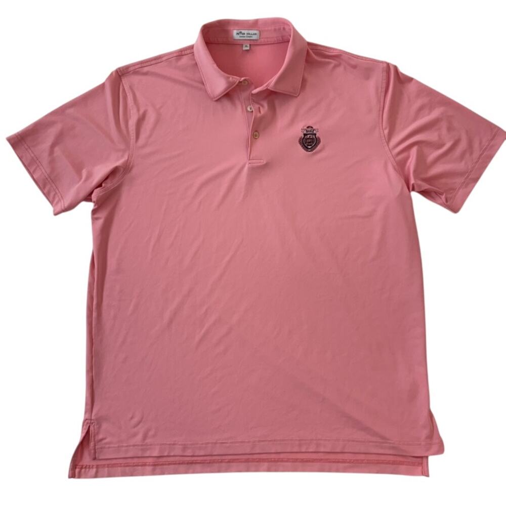Peter Millar Summer Comfort Mens XL Pink Golf Polo Embroidered Oaks Club Crest